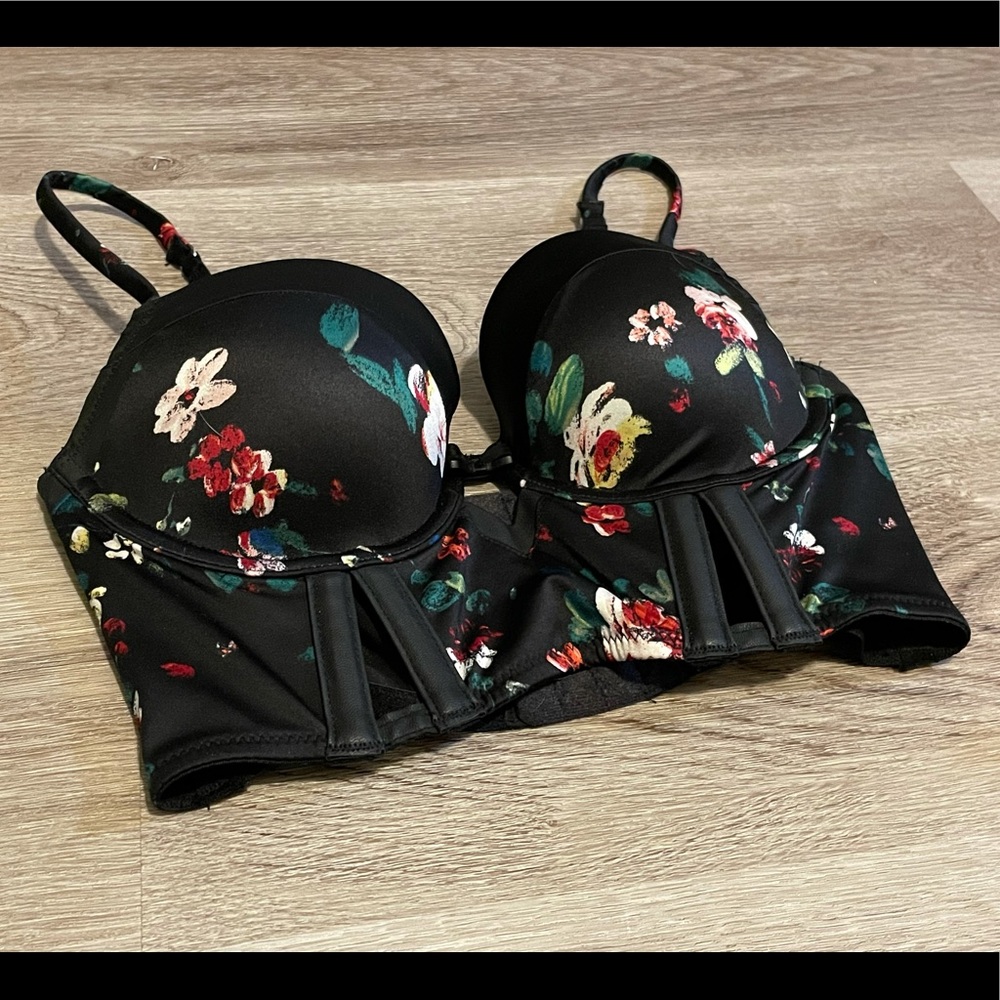 Victoria's Secret "Very Sexy" Brand - Silky Floral Print Bra/Boned Bustier